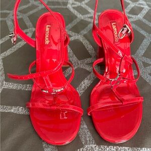 Brand new!! Larroude Vibrant Red Patent Sandals